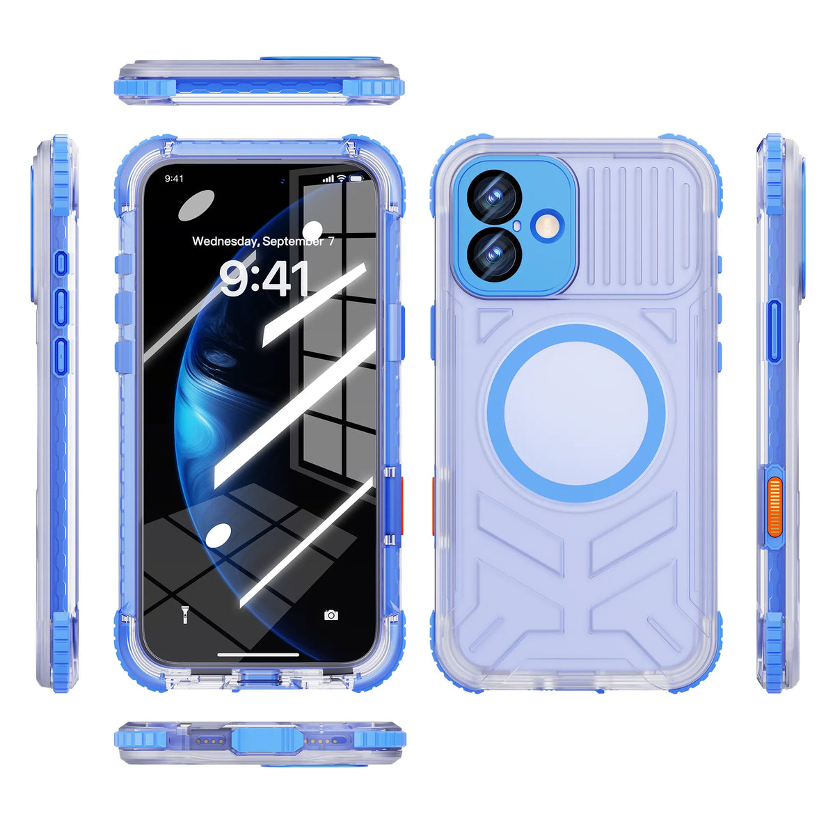 ShellBox Case for iPhone 16 Plus — Sky Blue Transparent Magnetic Waterproof & Shockproof Case