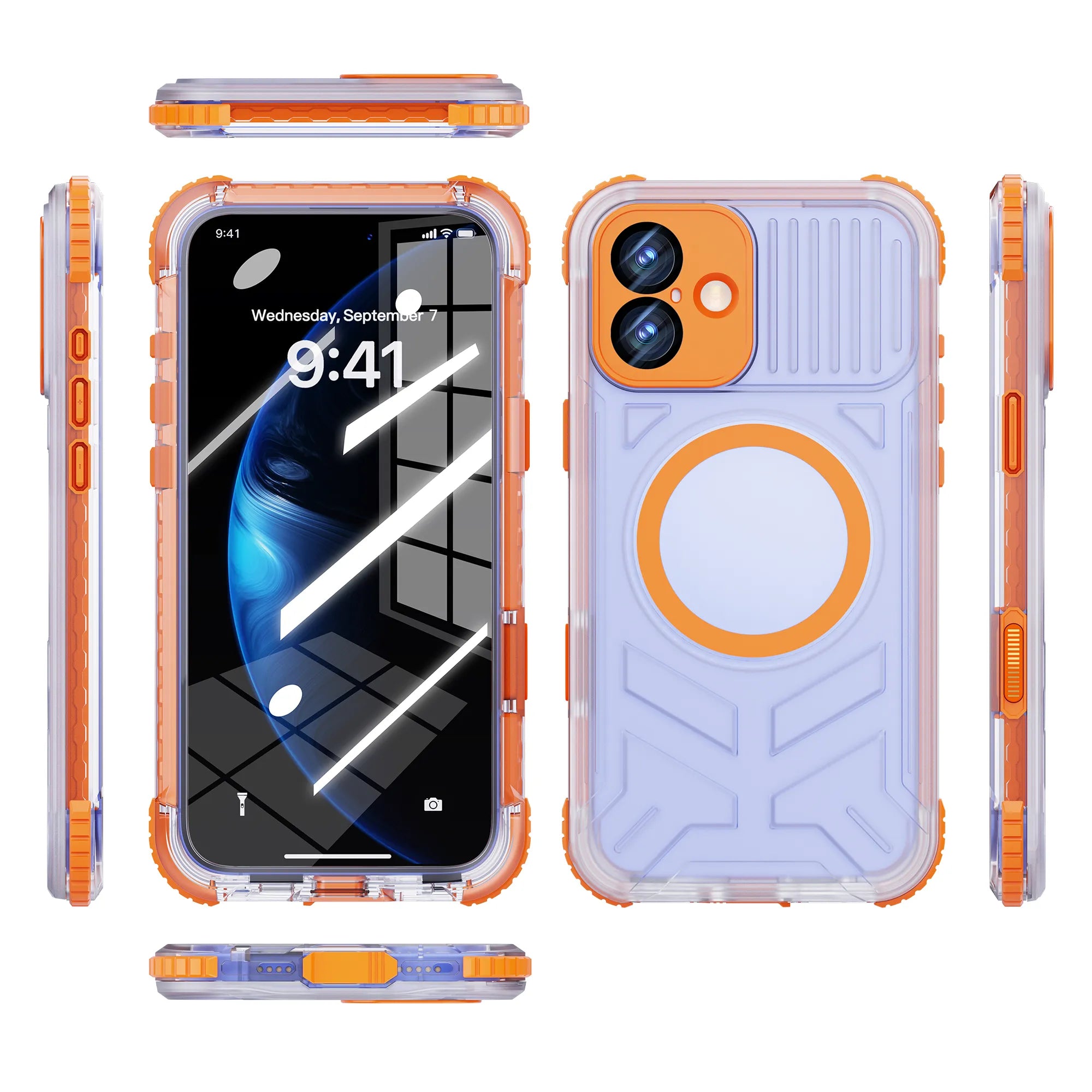 ShellBox Case for iPhone 16 Plus — Vibrant Orange Transparent Waterproof & Shockproof Case