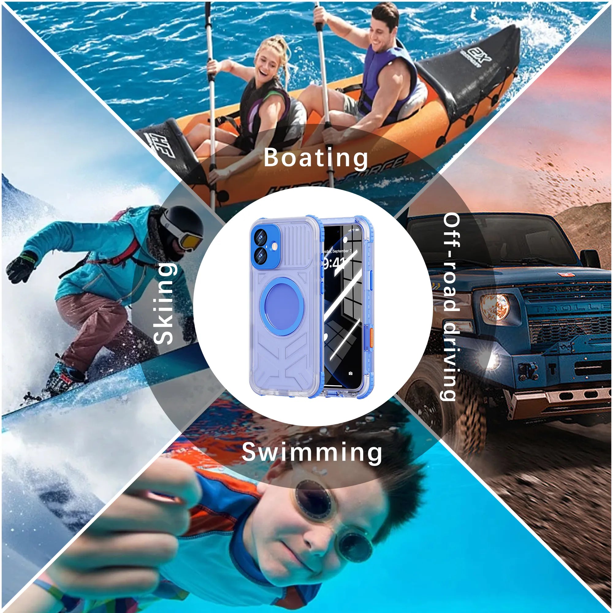 ShellBox Case for iPhone 16 Plus — Sky Blue Transparent Magnetic Waterproof & Shockproof Case