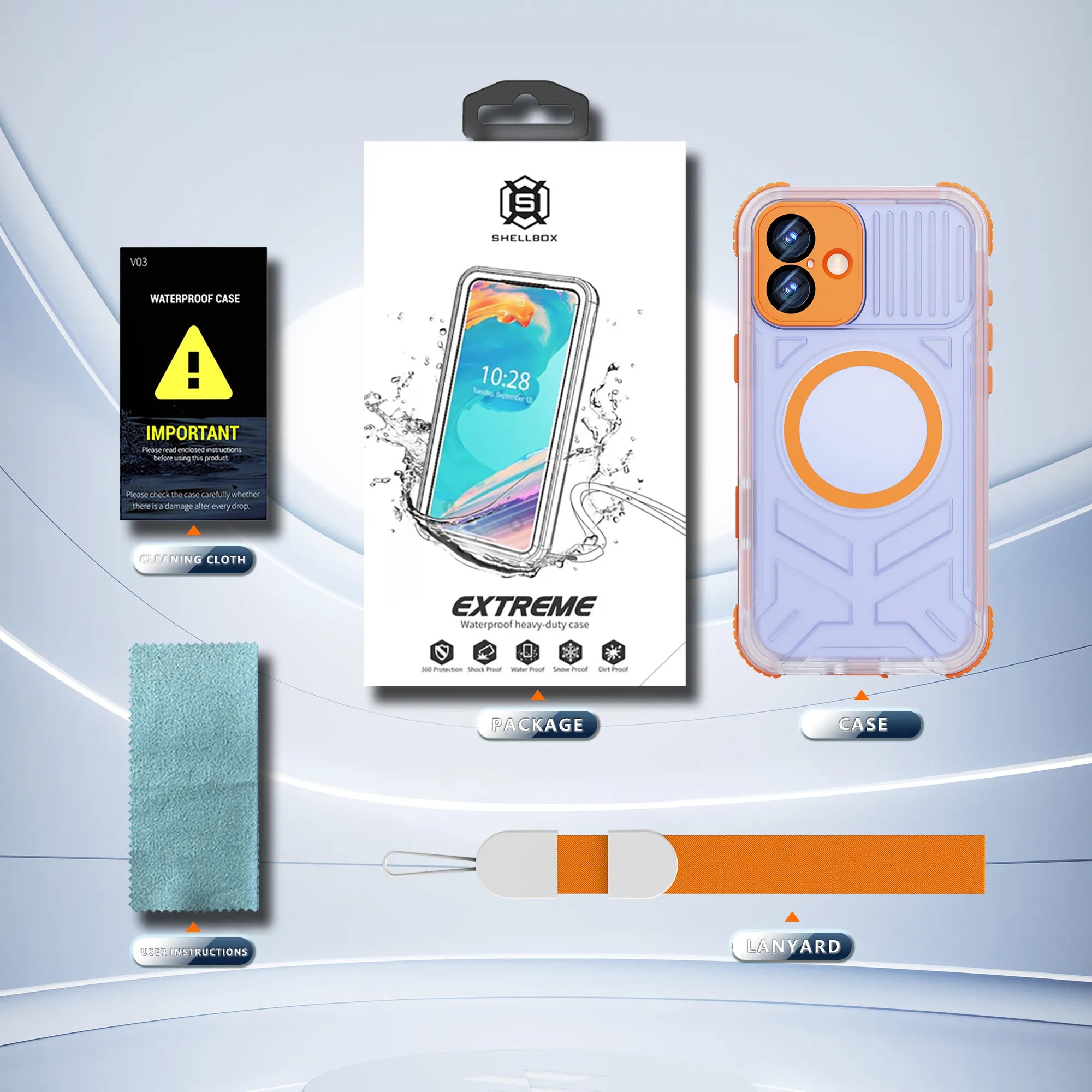 ShellBox Case for iPhone 16 Plus — Vibrant Orange Transparent Waterproof & Shockproof Case