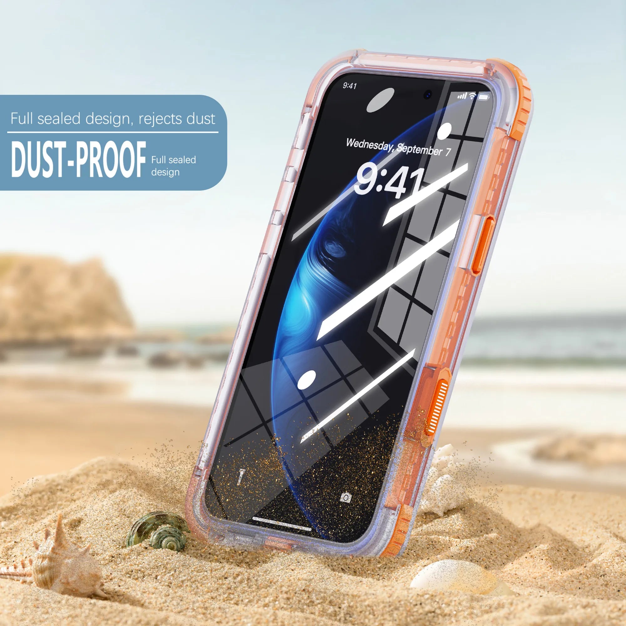 ShellBox Case for iPhone 16 Plus — Vibrant Orange Transparent Waterproof & Shockproof Case