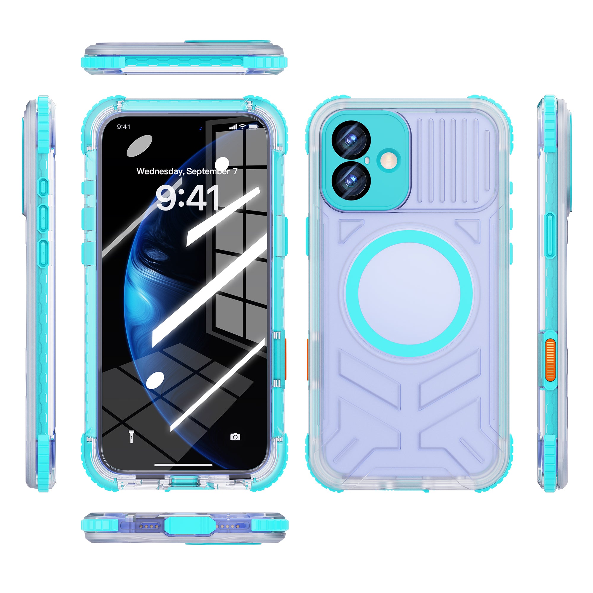 ShellBox iPhone 16 Plus Teal Transparent Protective Case – Slim Shockproof Hybrid Cover