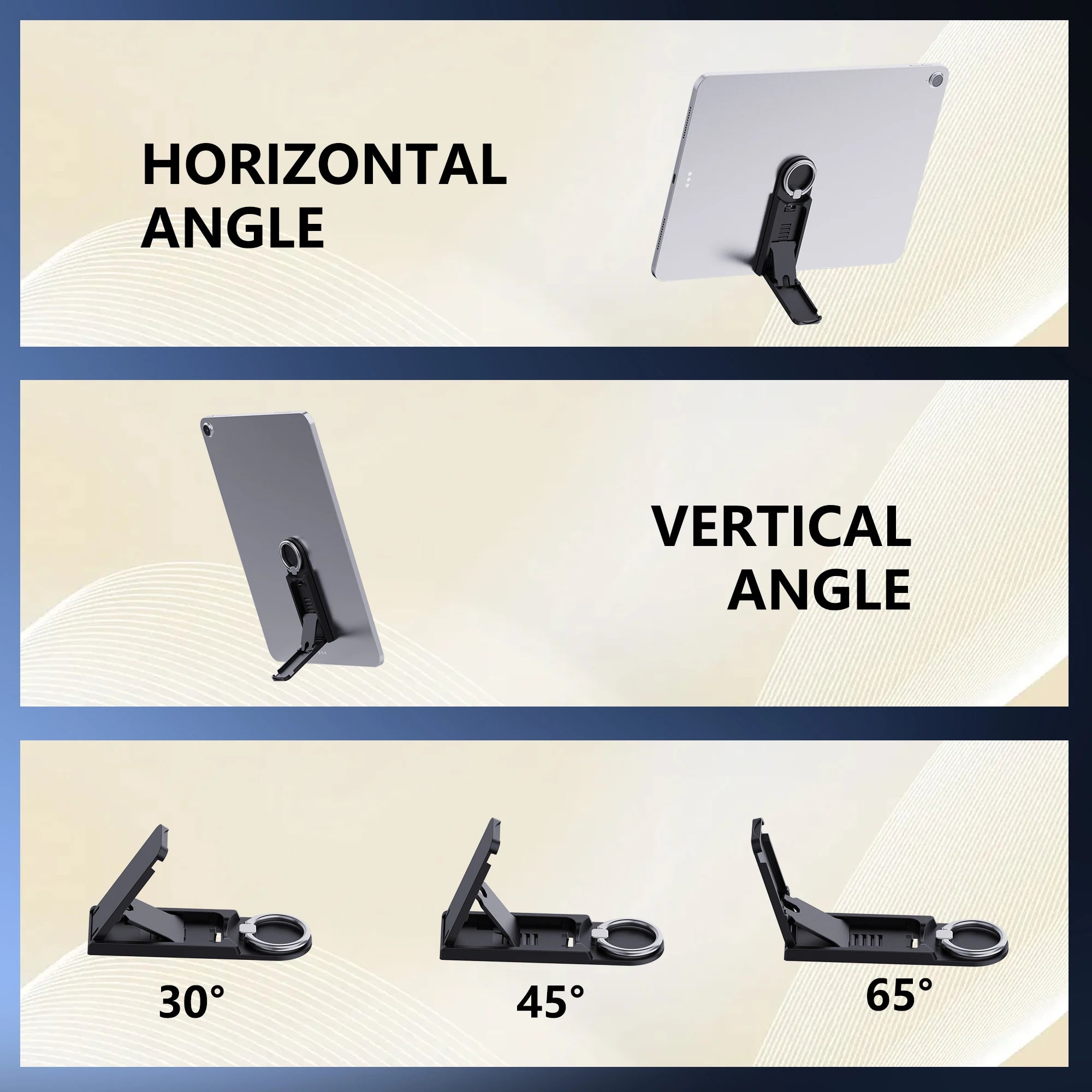 Adjustable Silver Grey Carbon Steel Tablet Stand with Silicone Pads