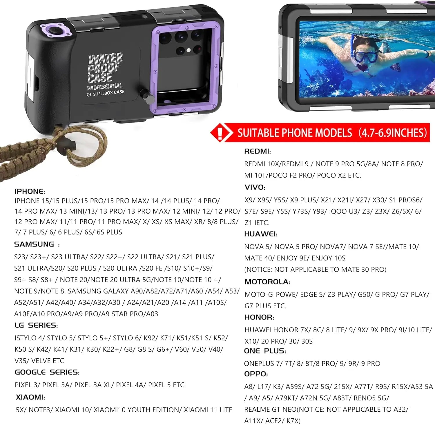 Universal Waterproof Diving Phone Case with Lanyard 360° Protection