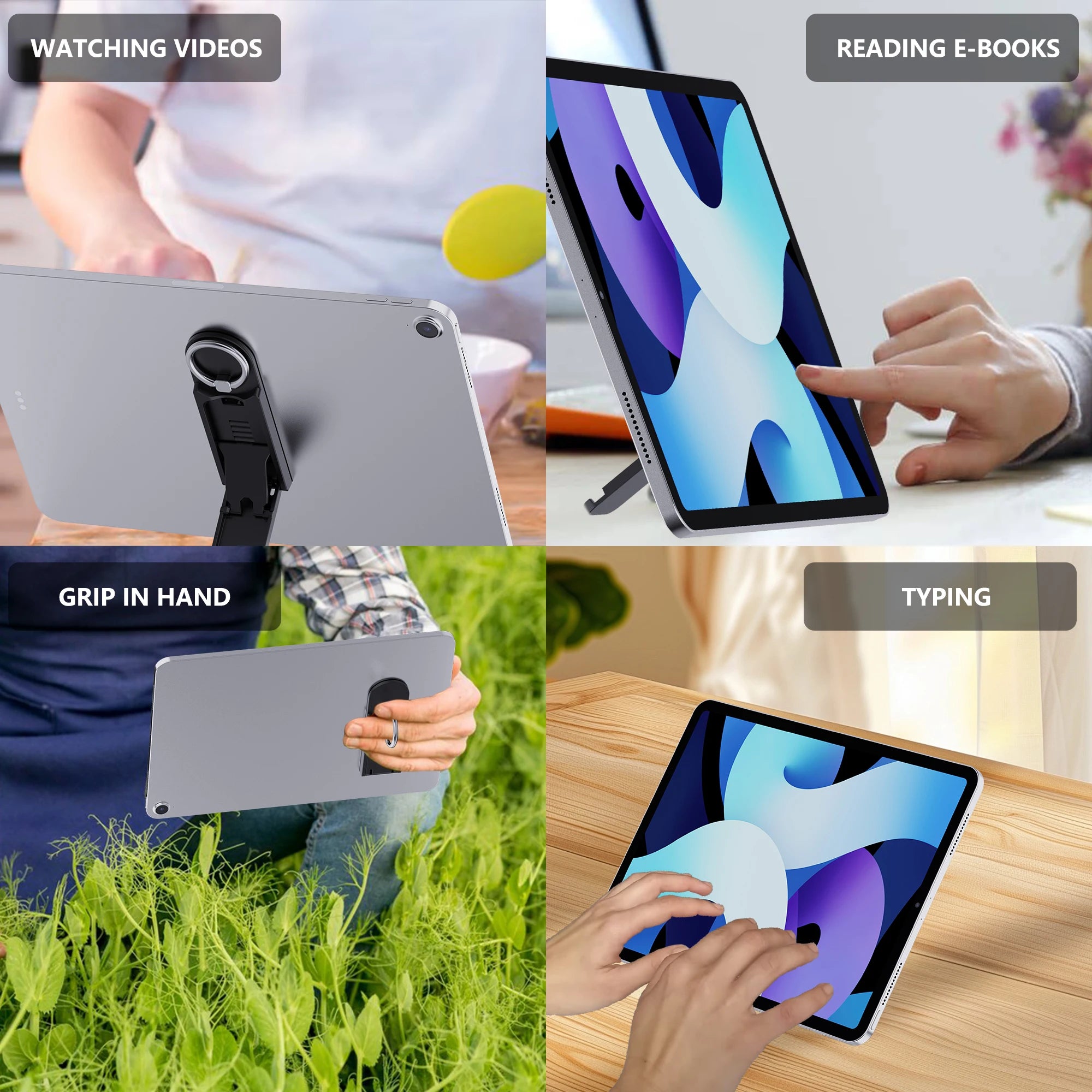 Adjustable Silver Grey Carbon Steel Tablet Stand with Silicone Pads