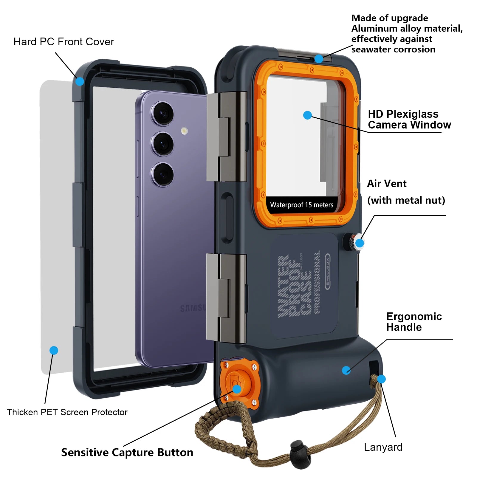 15m Waterproof Shockproof Phone Case with Camera Frame