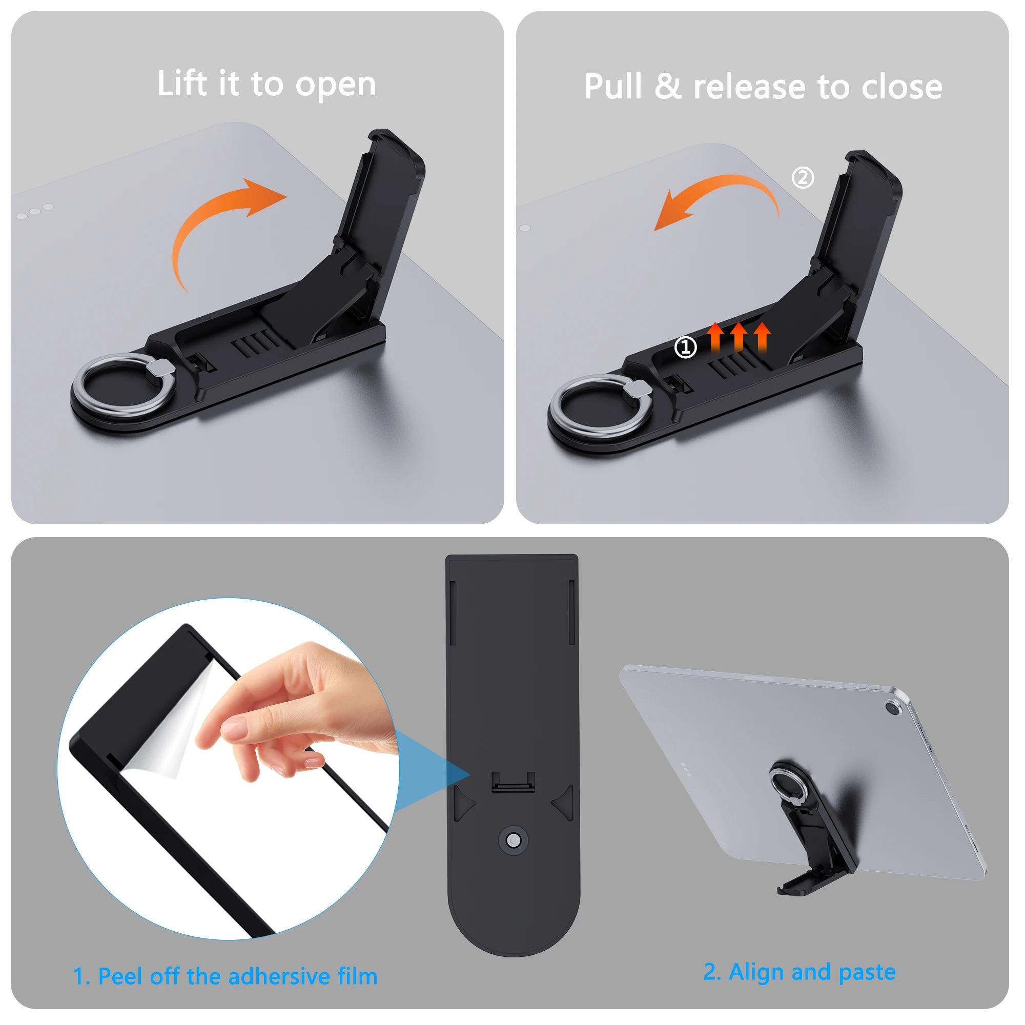 Adjustable Silver Grey Carbon Steel Tablet Stand with Silicone Pads – 2 Piece Set