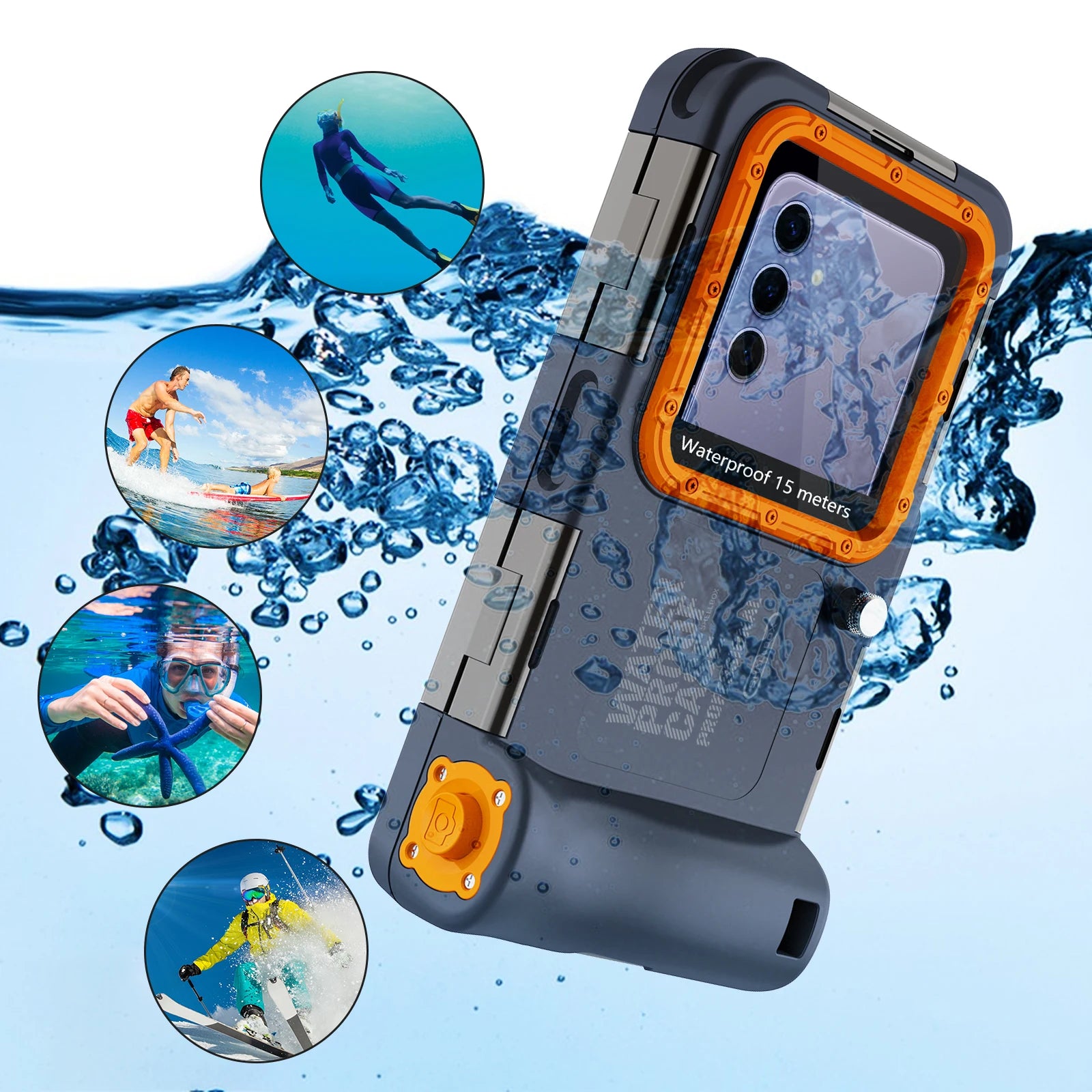 15m Waterproof Shockproof Phone Case with Camera Frame