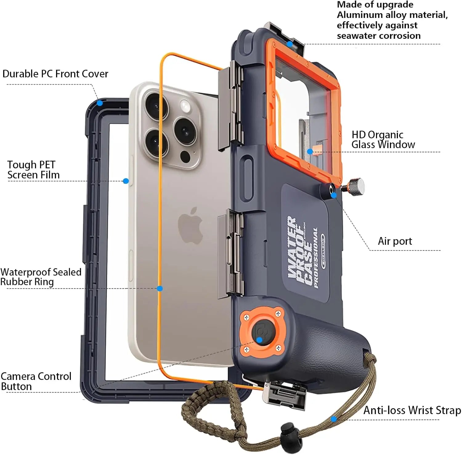 Shellobox Universal Waterproof Diving Case for iPhone 16 Plus 50FT