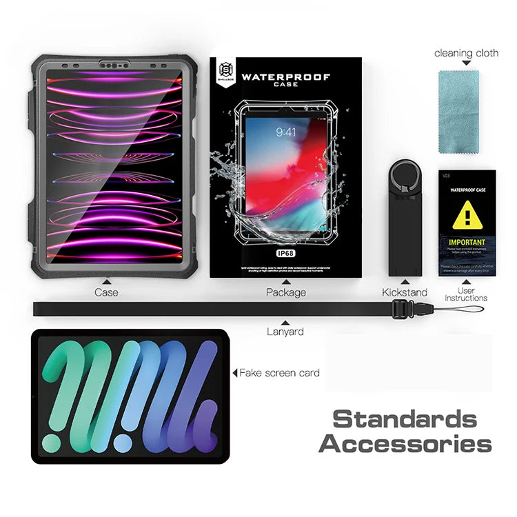Rugged Waterproof Kickstand Case with Built‑in Screen Protector for iPad