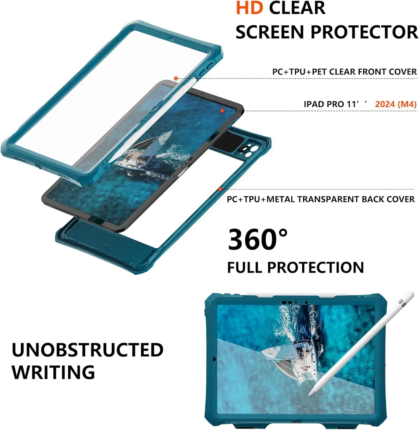 ShellBox 360° Waterproof Case for iPad Pro 11" 2024 Cyan