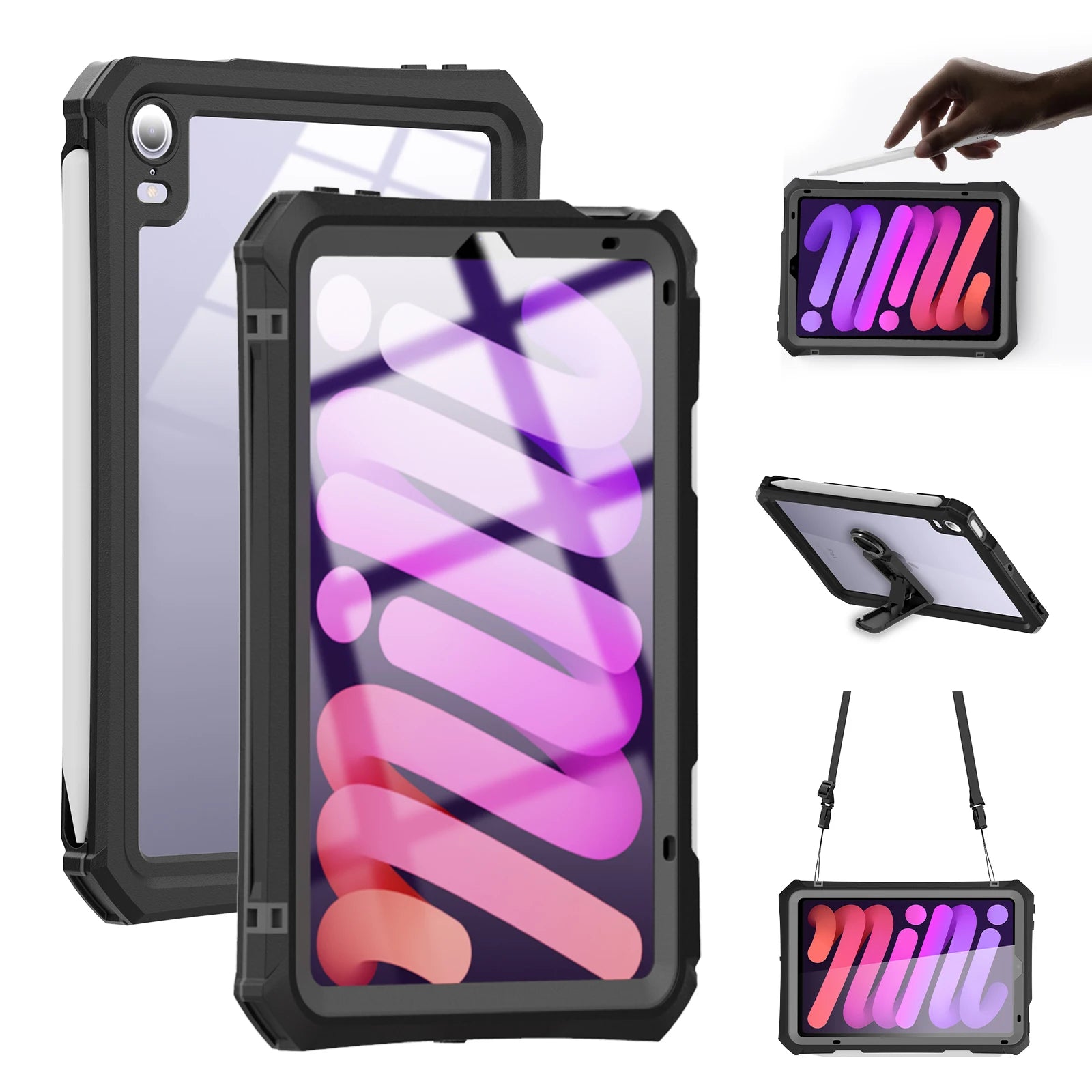 Colorful Black PU Leather Tri-Fold Case for iPad Mini 7/6