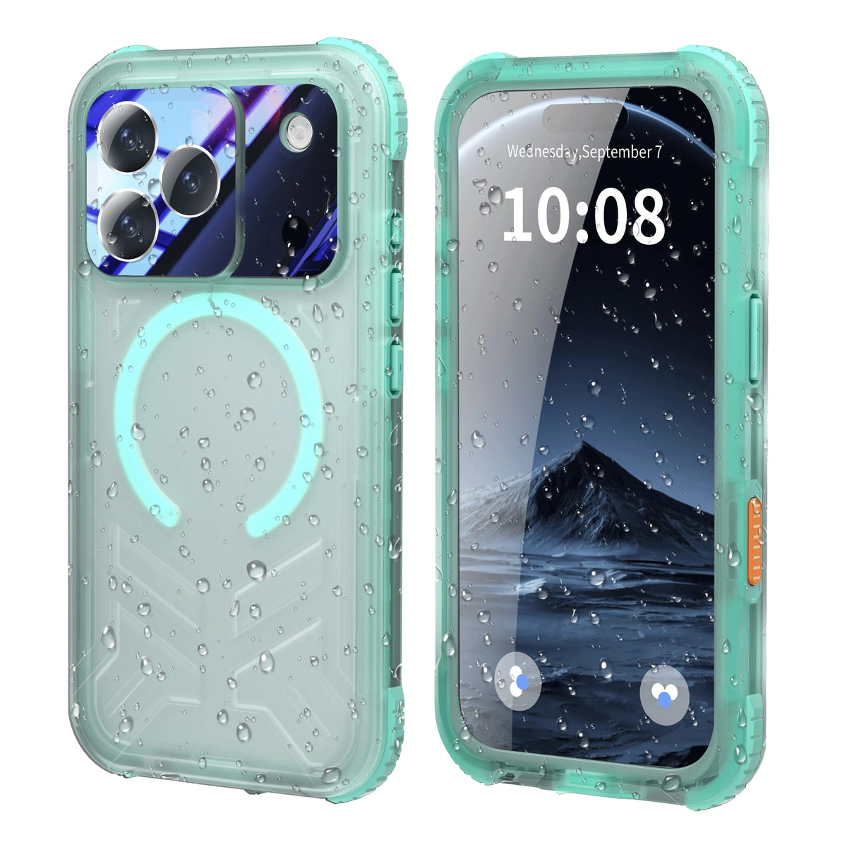 ShellBox Case Waterproof Case for iPhone 17 Pro – Clear Frosted Matte Teal Green with Screen & Lens Protector