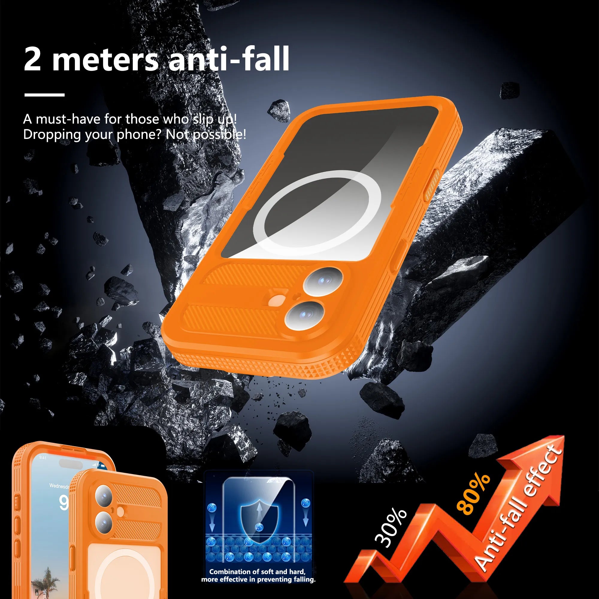 ShellBox Case Magnetic Waterproof Case with Screen & Camera Protector – Orange Side for  iPhone 17