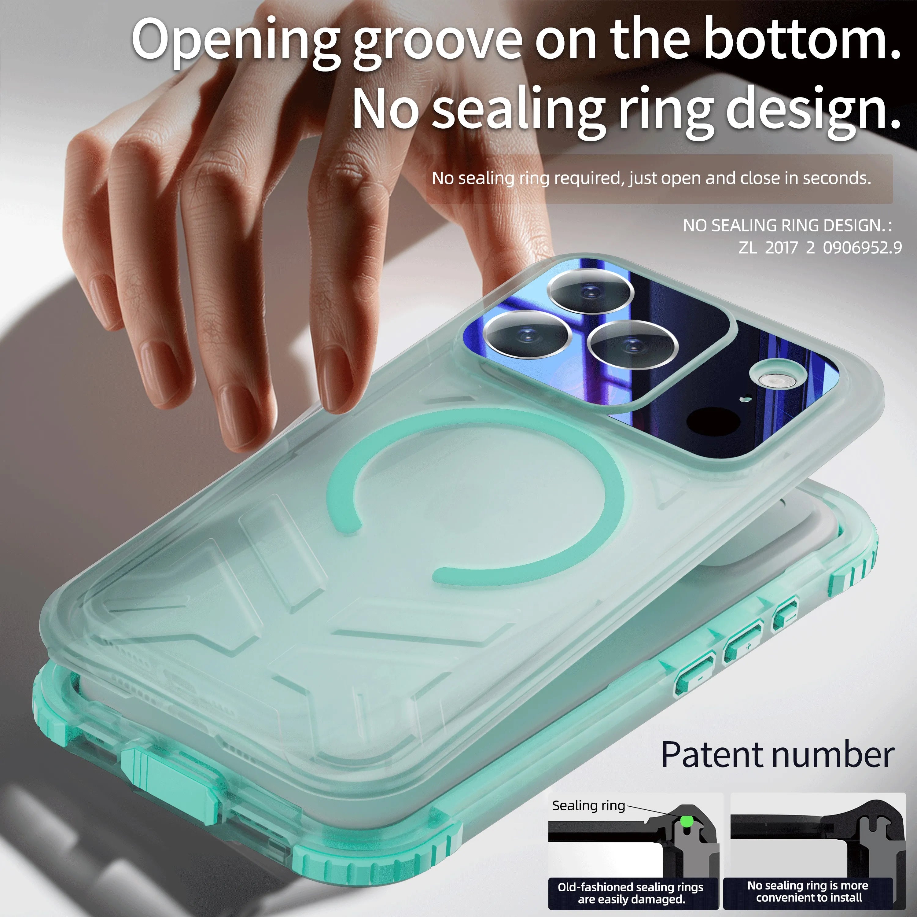 ShellBox Case Waterproof Case for iPhone 17 Pro – Clear Frosted Matte Teal Green with Screen & Lens Protector