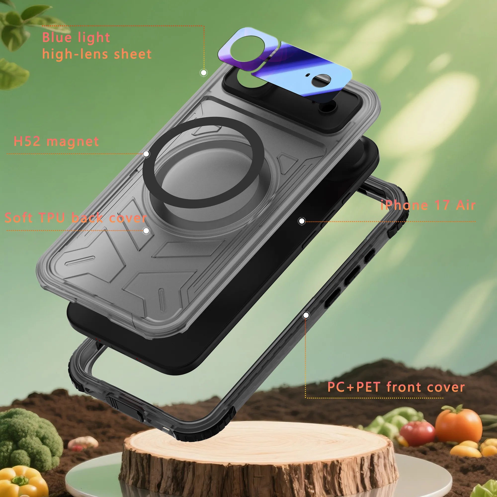 ShellBox Case Waterproof Case for iPhone 17 Air – Full Body Protective Cover with Screen & Lens Protector, Frosted Black