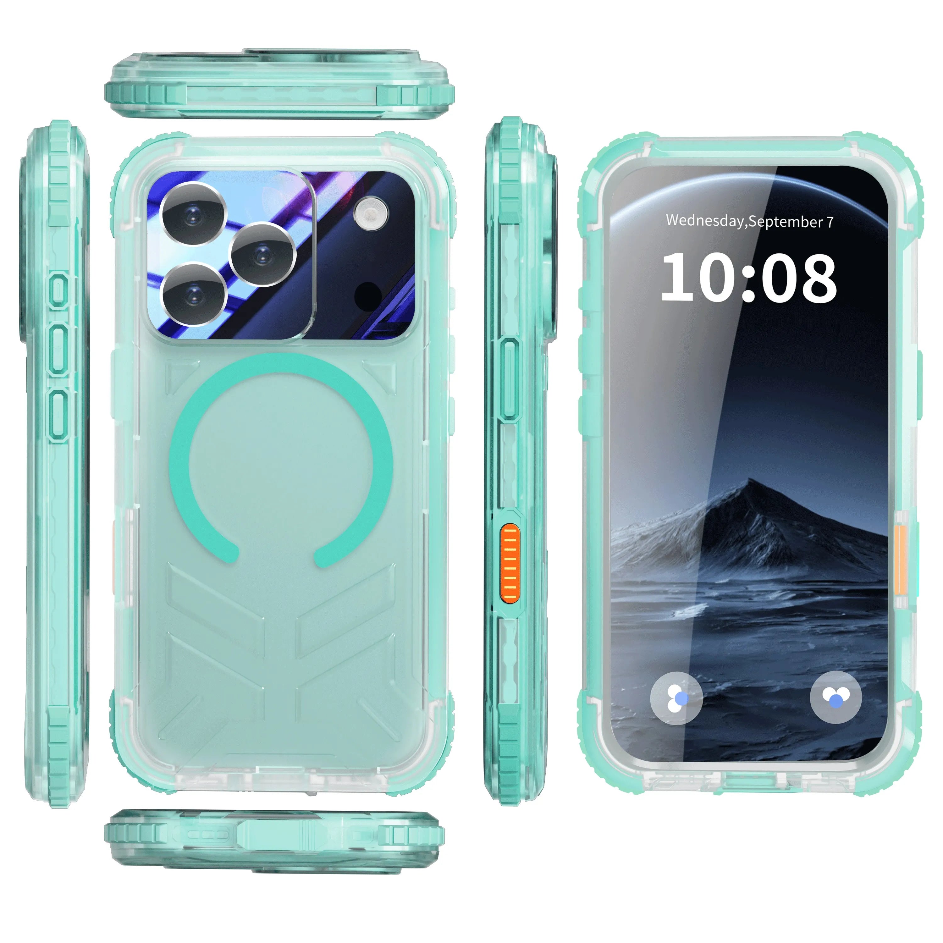 ShellBox Case Waterproof Case for iPhone 17 Pro – Clear Frosted Matte Teal Green with Screen & Lens Protector
