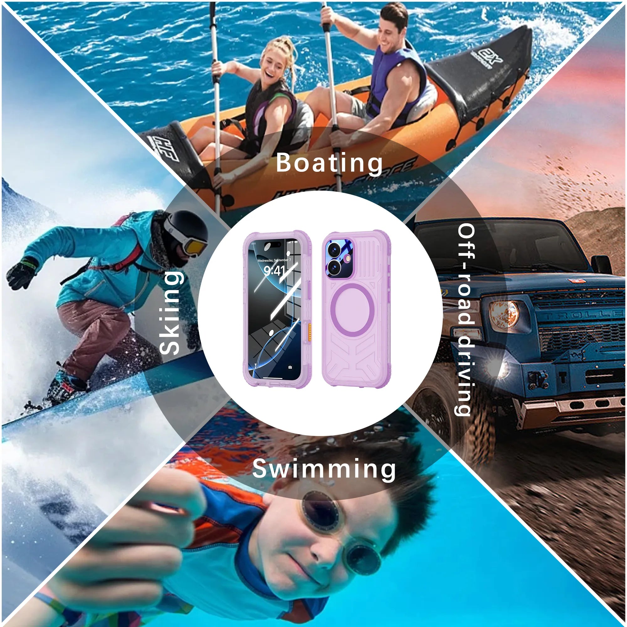 ShellBox Case Magnetic Waterproof Case for iPhone 17 – Matte Frosted Purple with Screen & Camera Protector