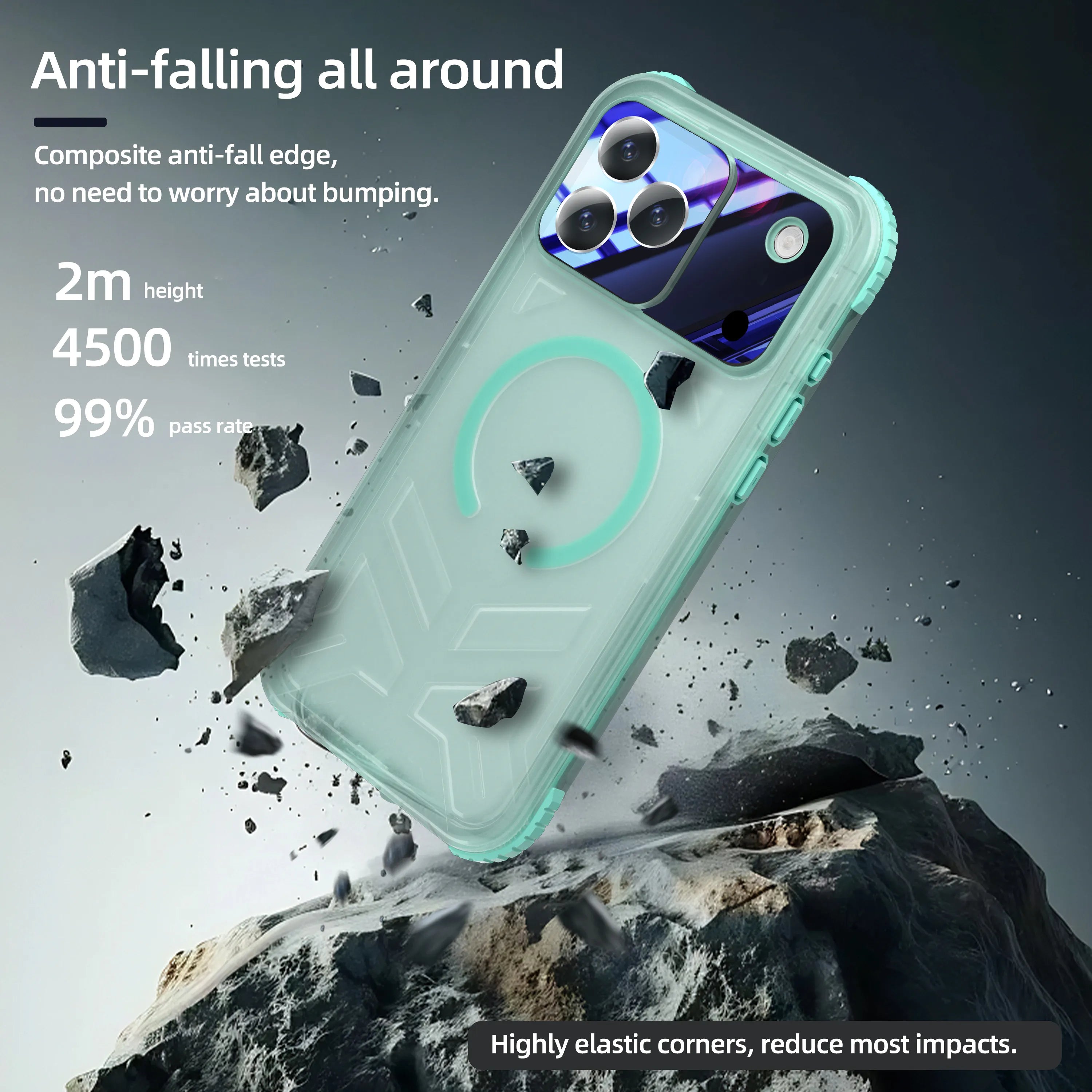 ShellBox Case Waterproof Case for iPhone 17 Pro Max – Clear Frosted Matte Teal Green with Screen & Lens Protector