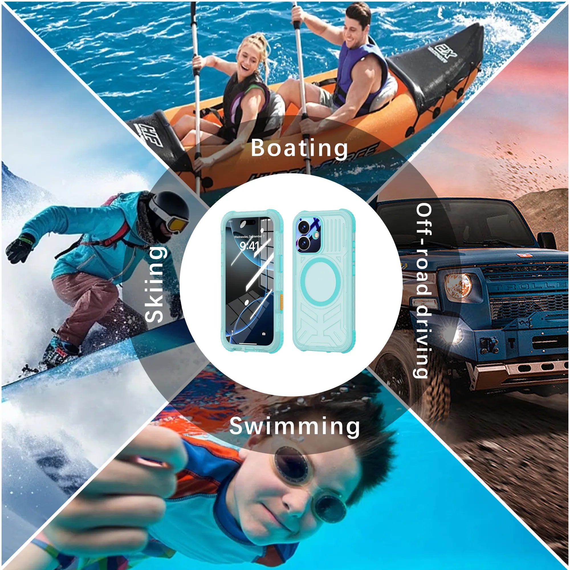 ShellBox Case Waterproof Case for iPhone 17 – Clear Frosted Matte Teal Green with Screen & Lens Protector