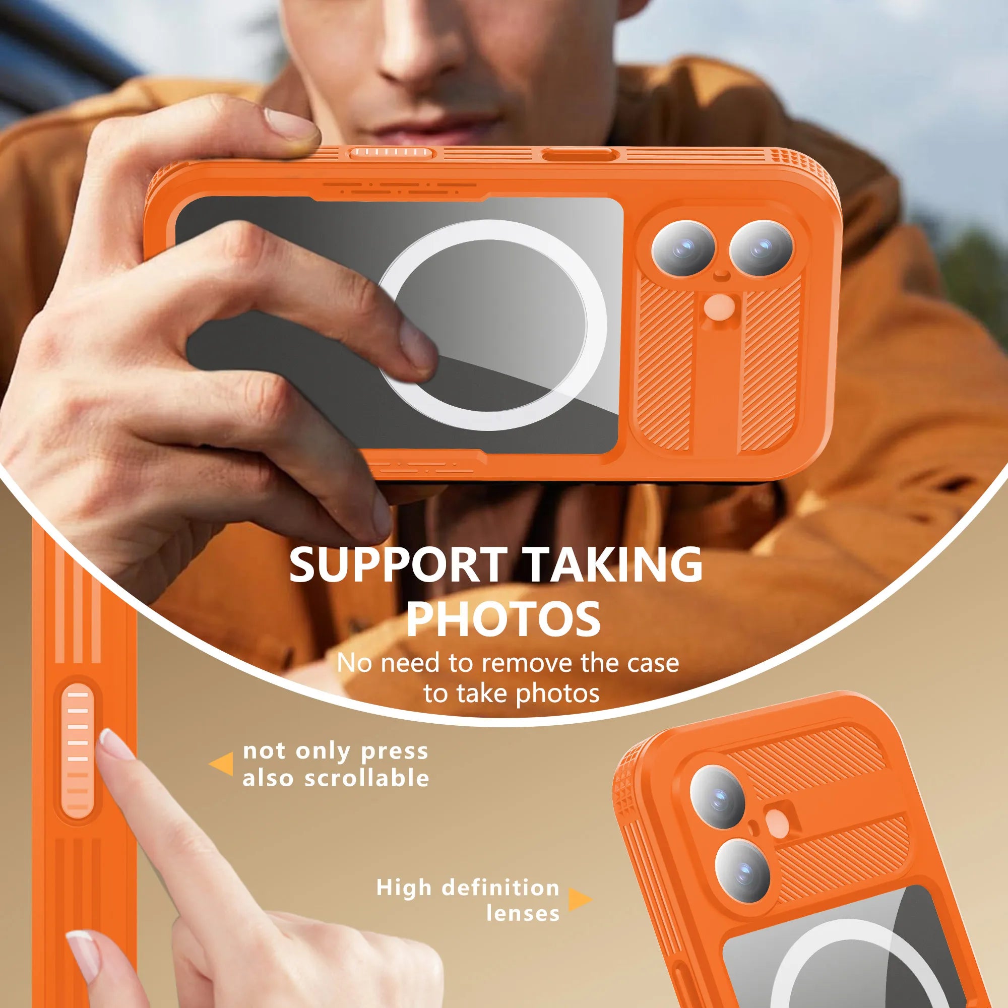 ShellBox Case Magnetic Waterproof Case with Screen & Camera Protector – Orange Side for  iPhone 17