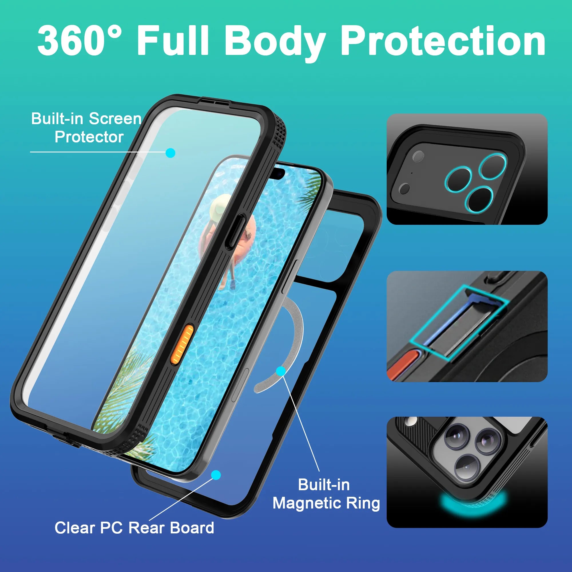 ShellBox Case Waterproof Case for iPhone 17 Pro, 360 Full Body Shockproof Cover with Screen & Camera Lens Protector