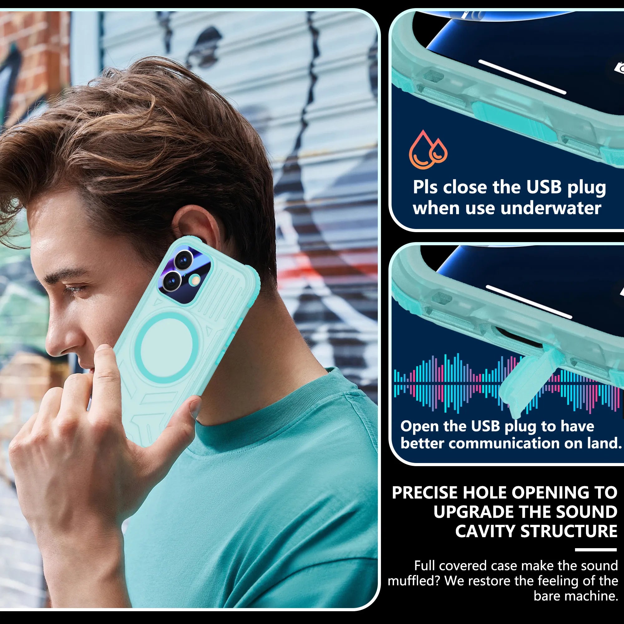 ShellBox Case Waterproof Case for iPhone 17 – Clear Frosted Matte Teal Green with Screen & Lens Protector