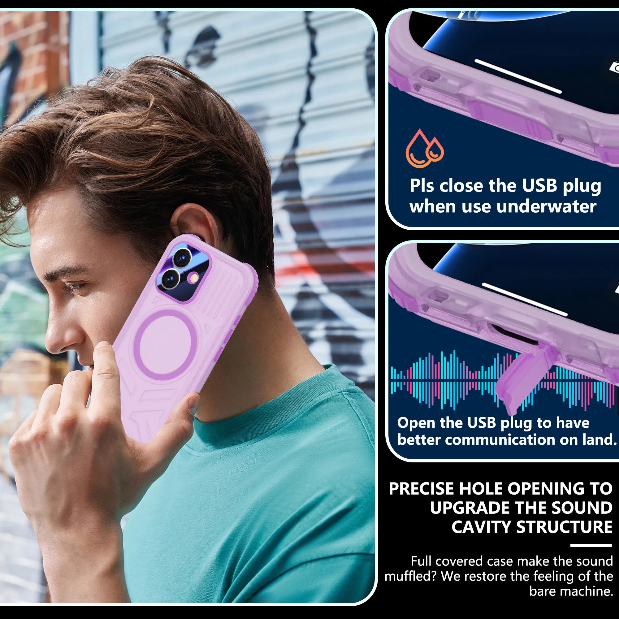 ShellBox Case Magnetic Waterproof Case for iPhone 17 – Matte Frosted Purple with Screen & Camera Protector