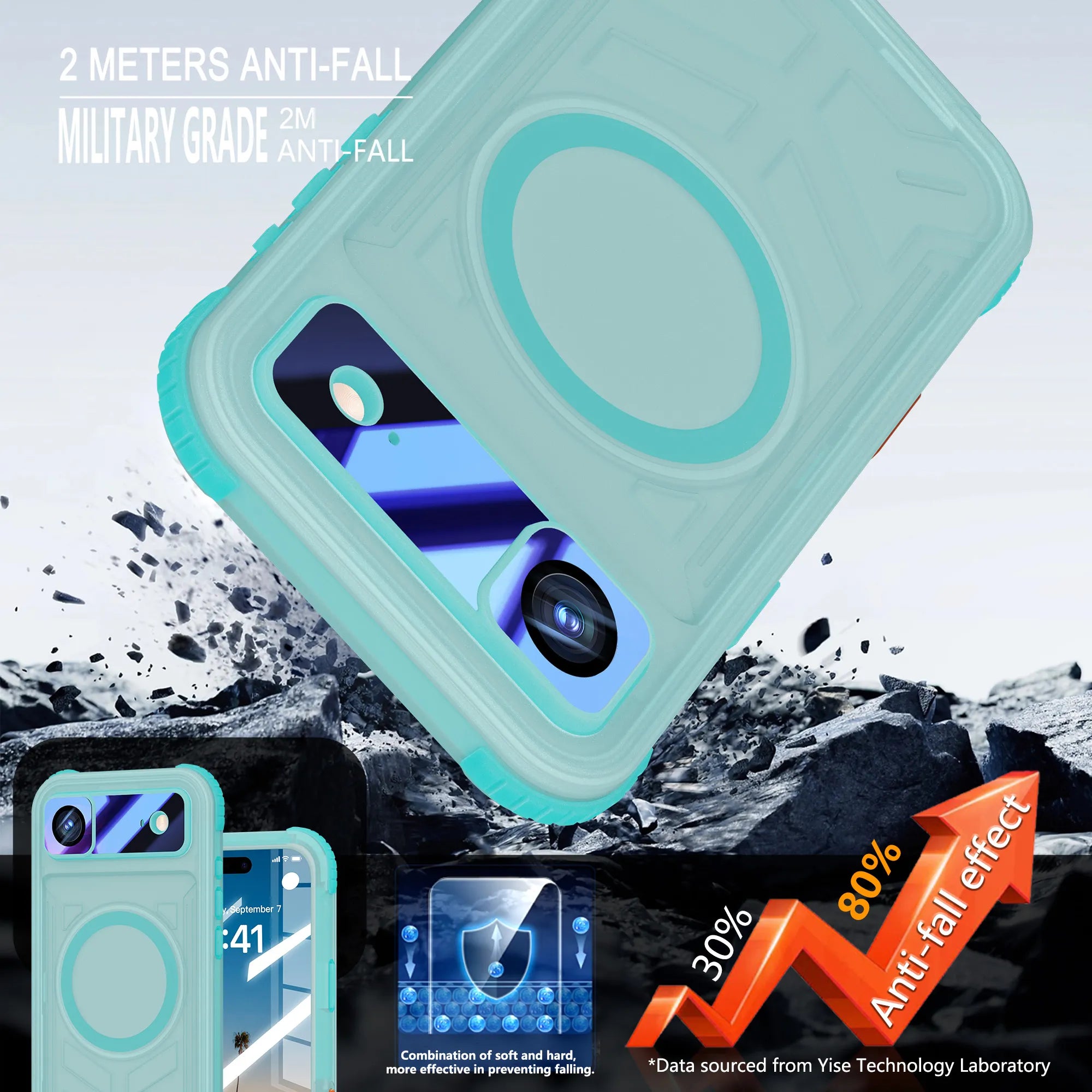 ShellBox Case Waterproof Case for iPhone 17 Air– Clear Frosted Matte Teal Green with Screen & Lens Protector