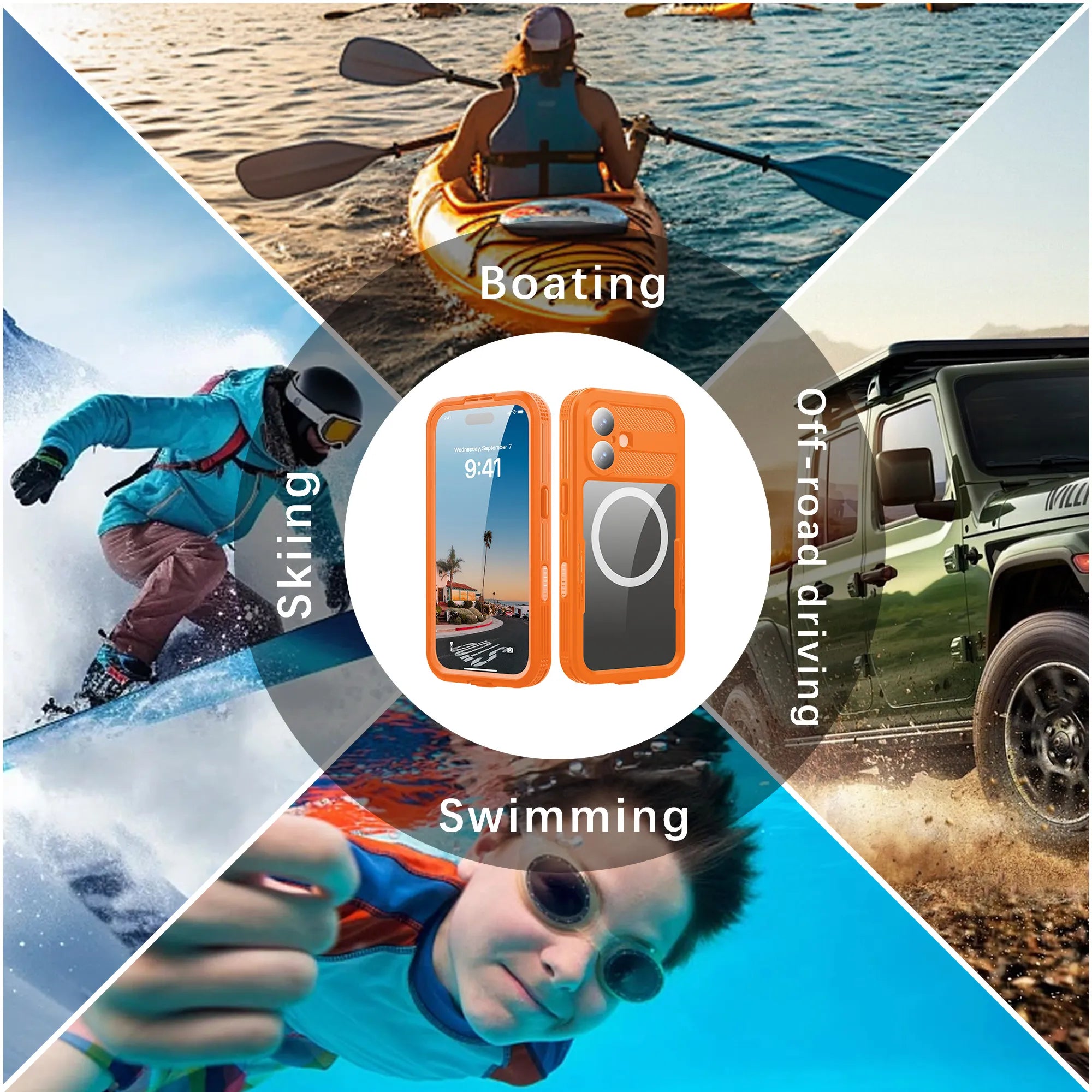 ShellBox Case Magnetic Waterproof Case with Screen & Camera Protector – Orange Side for  iPhone 17