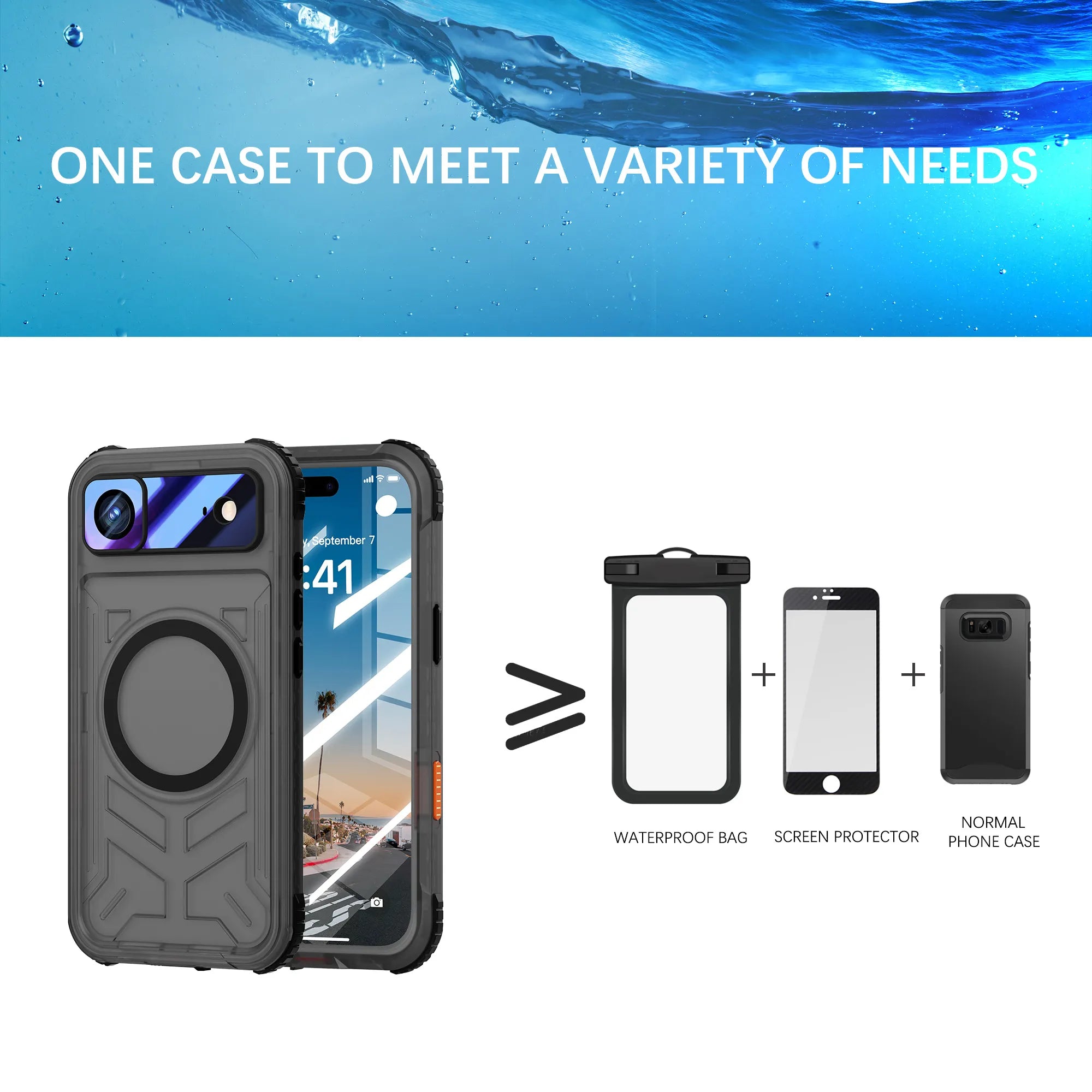 ShellBox Case Waterproof Case for iPhone 17 Air – Full Body Protective Cover with Screen & Lens Protector, Frosted Black