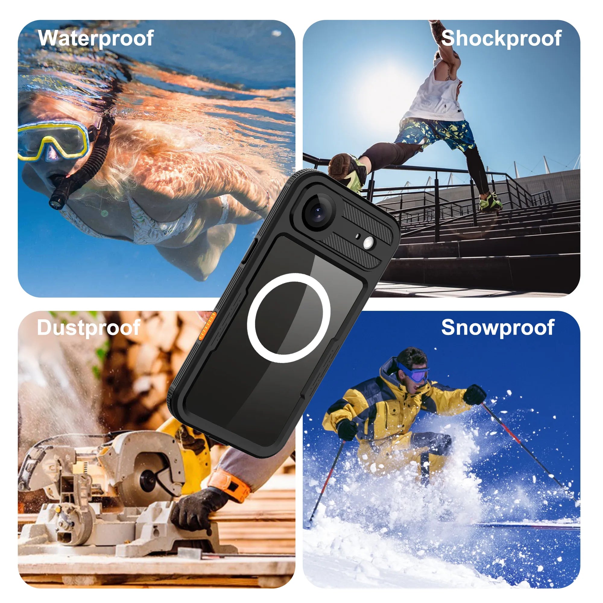 ShellBox Case Air Waterproof Magnetic Case for iPhone 17 Air, Black IP68 Full-Body Shockproof Cover with Screen & Camera Lens Protector