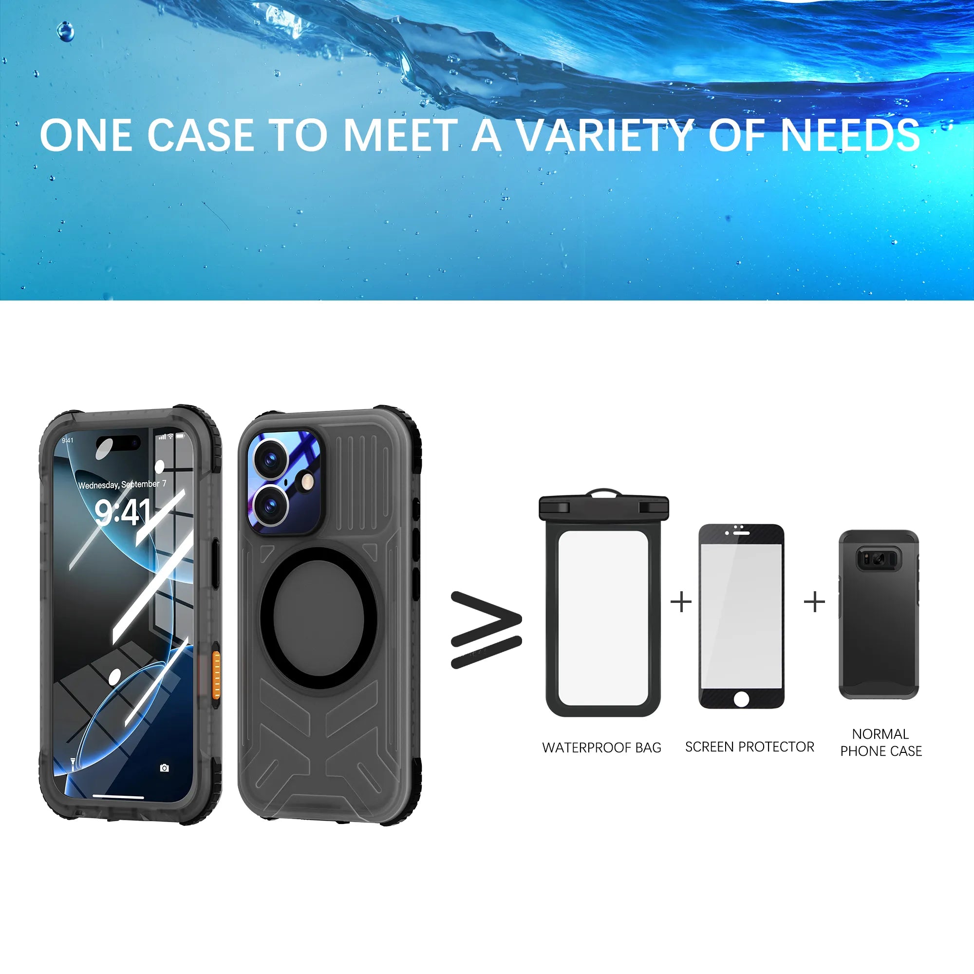 ShellBox Case Waterproof Case for iPhone 17 – Frosted Black Full Body Cover