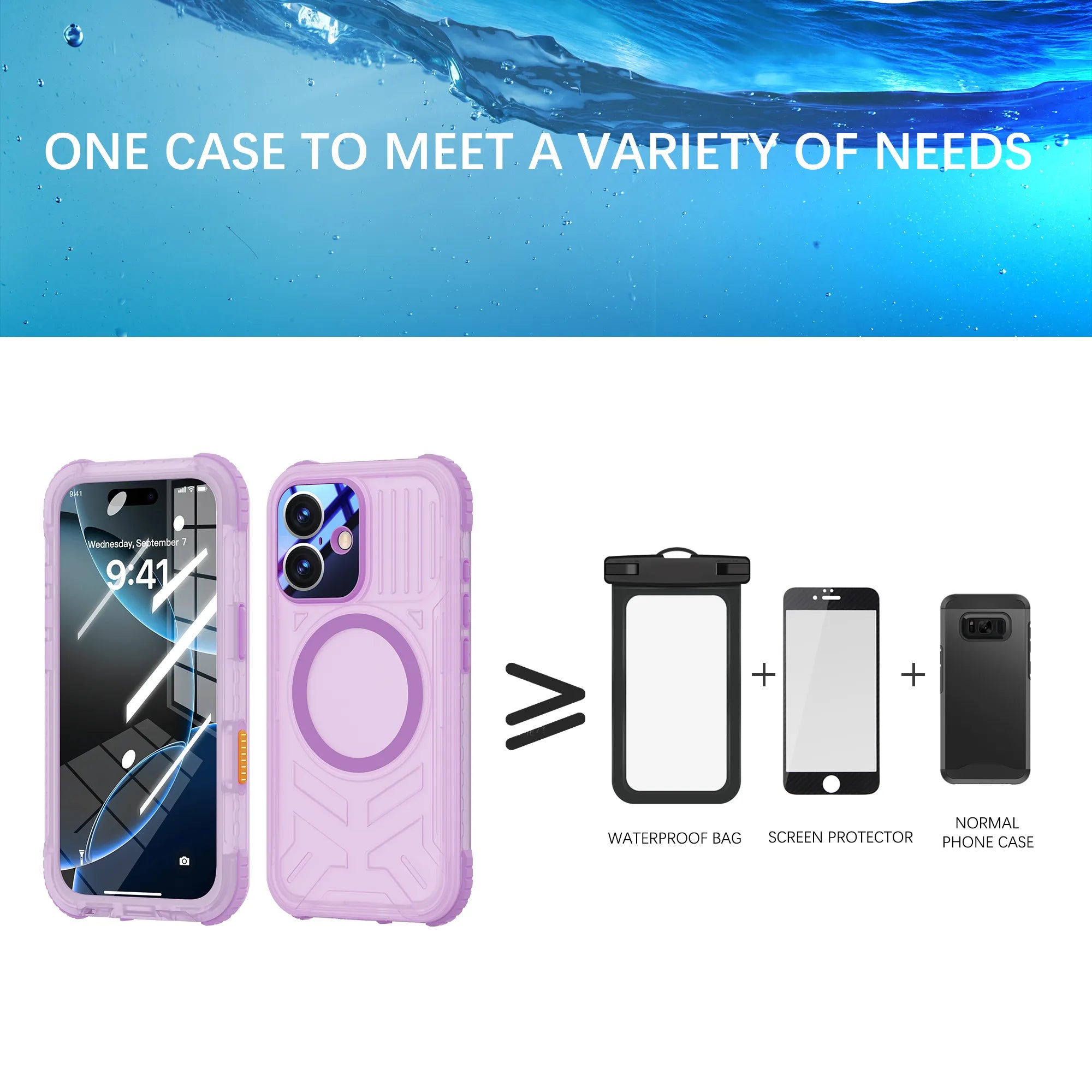 ShellBox Case Magnetic Waterproof Case for iPhone 17 – Matte Frosted Purple with Screen & Camera Protector