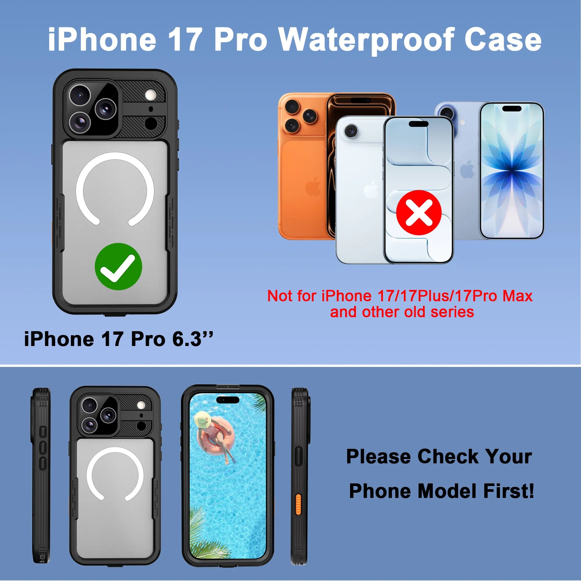 ShellBox Case Waterproof Case for iPhone 17 Pro, 360 Full Body Shockproof Cover with Screen & Camera Lens Protector