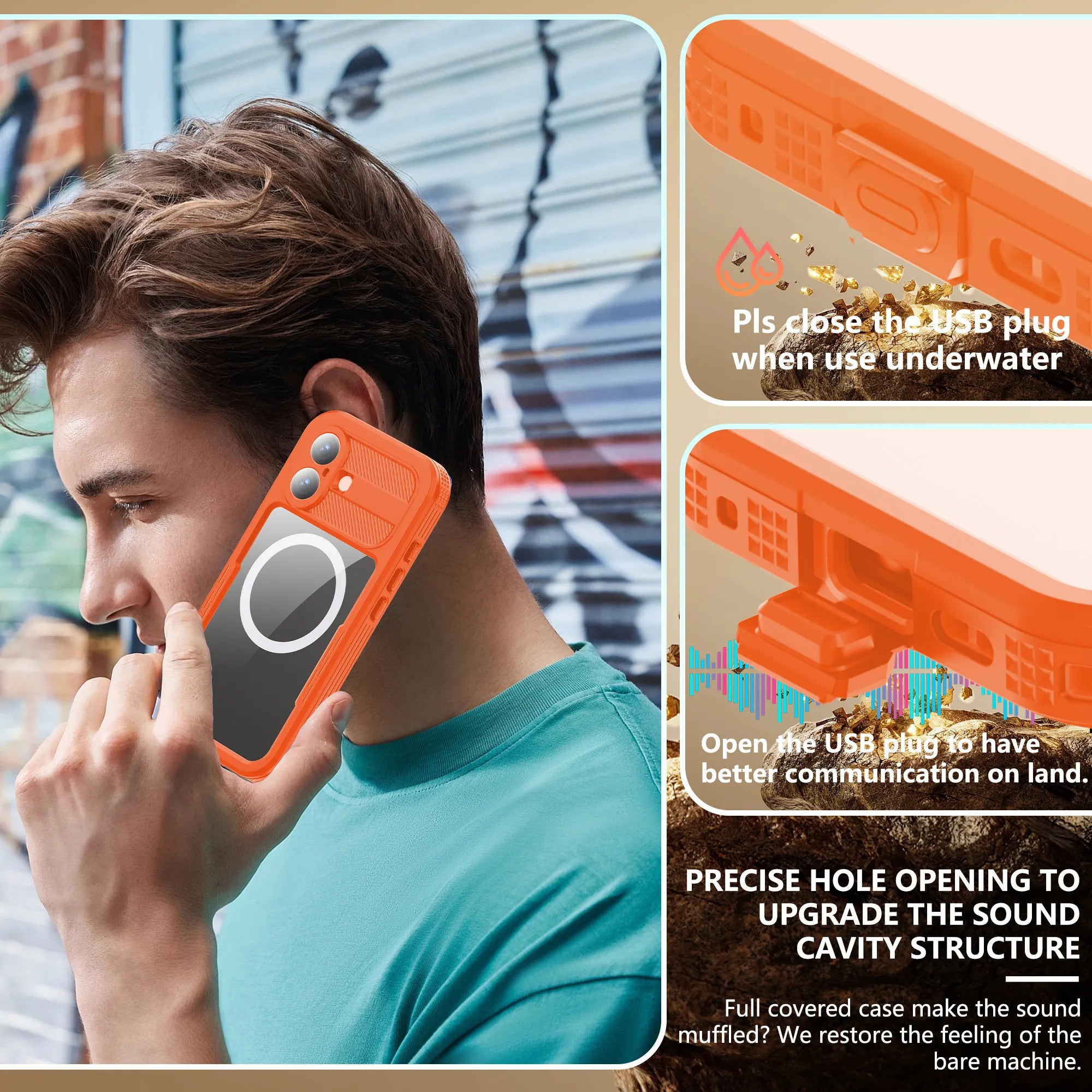 ShellBox Case Magnetic Waterproof Case with Screen & Camera Protector – Orange Side for  iPhone 17