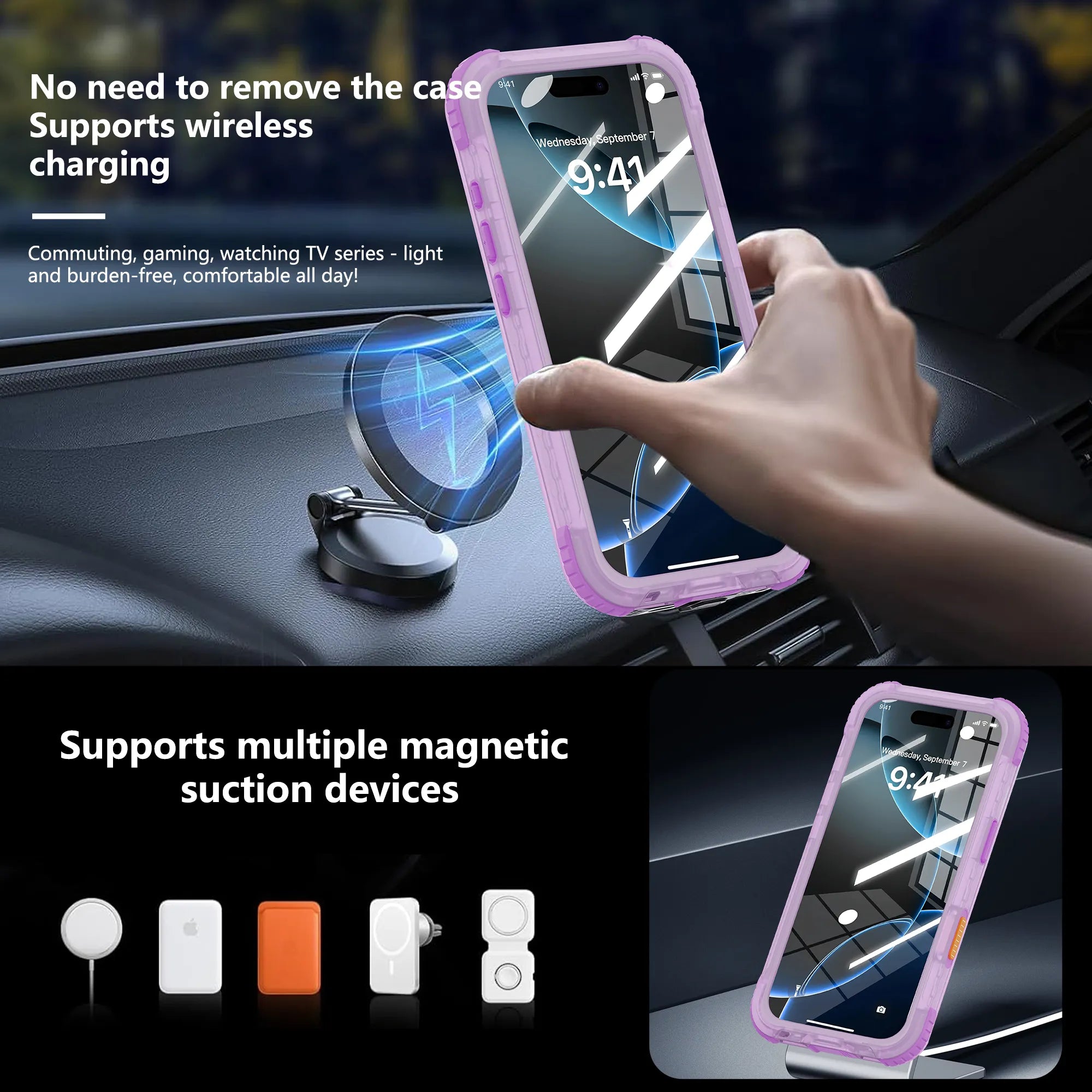 ShellBox Case Magnetic Waterproof Case for iPhone 17 – Matte Frosted Purple with Screen & Camera Protector