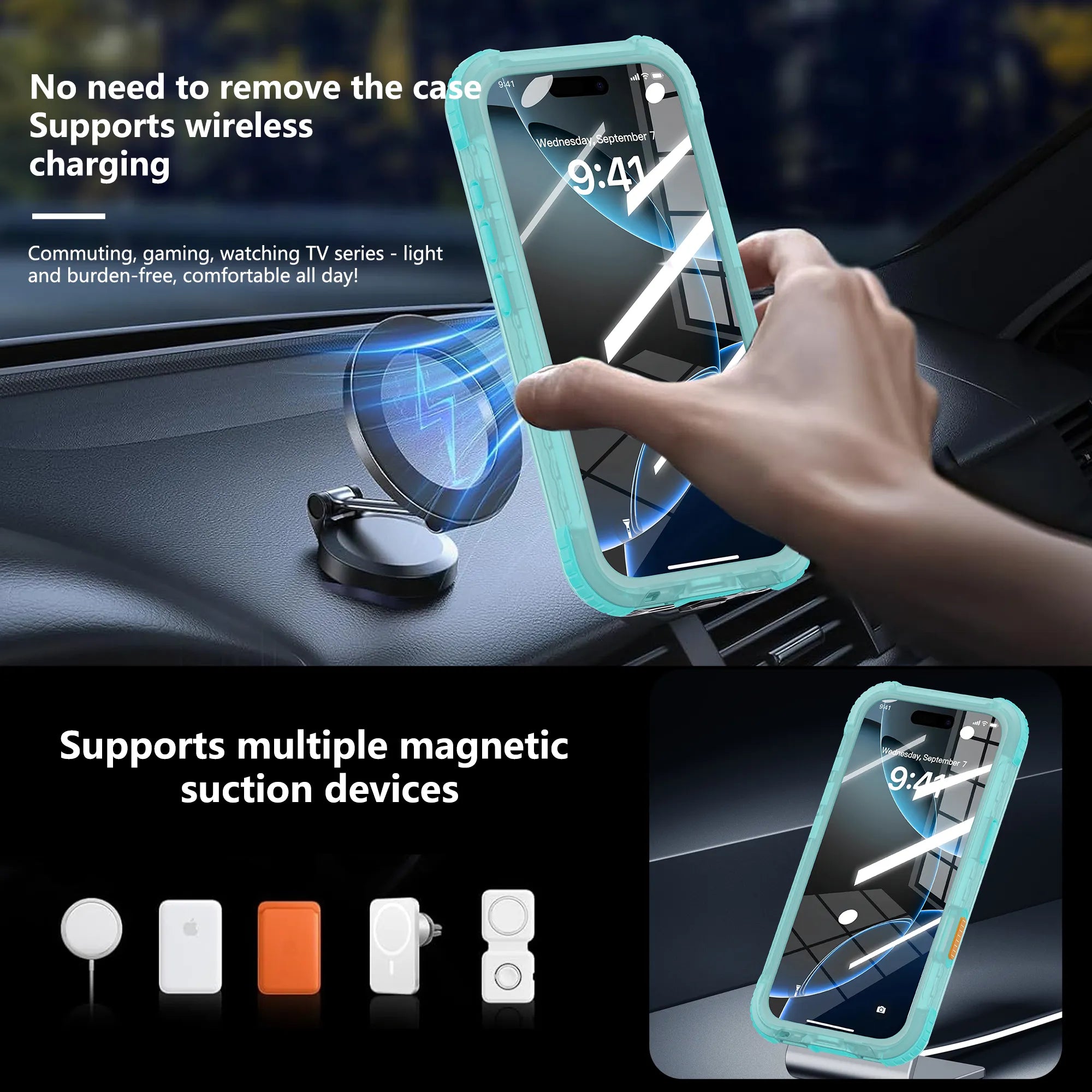 ShellBox Case Waterproof Case for iPhone 17 – Clear Frosted Matte Teal Green with Screen & Lens Protector