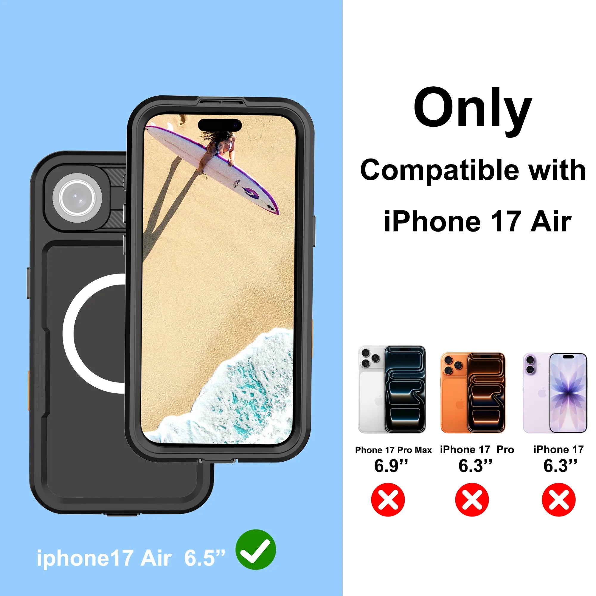 ShellBox Case Air Waterproof Magnetic Case for iPhone 17 Air, Black IP68 Full-Body Shockproof Cover with Screen & Camera Lens Protector
