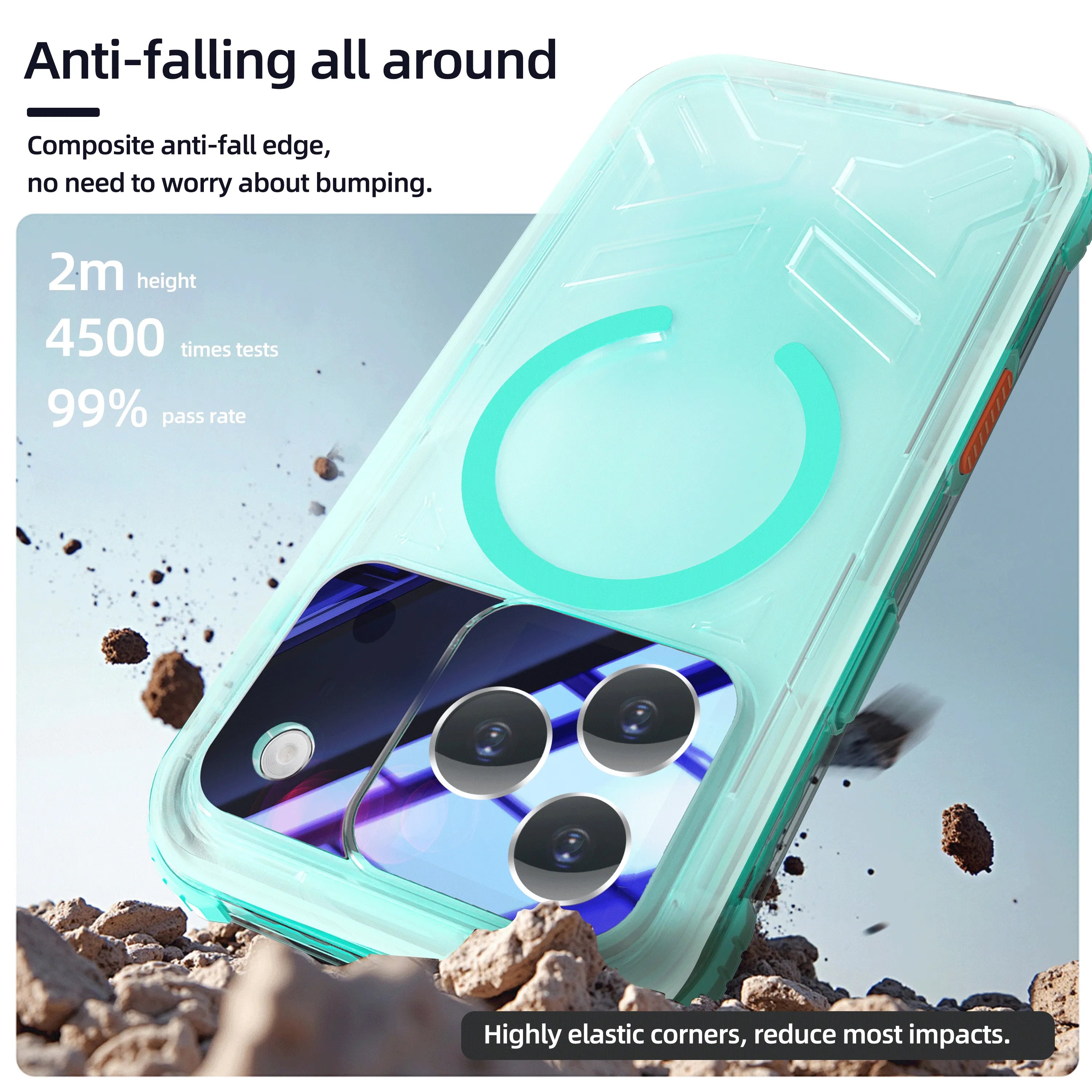 ShellBox Case Waterproof Case for iPhone 17 Pro – Clear Frosted Matte Teal Green with Screen & Lens Protector