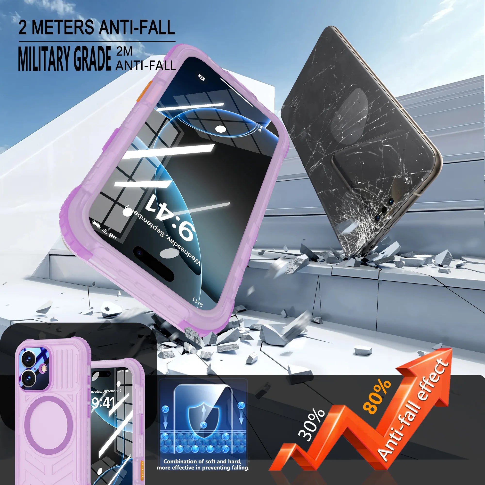 ShellBox Case Magnetic Waterproof Case for iPhone 17 – Matte Frosted Purple with Screen & Camera Protector