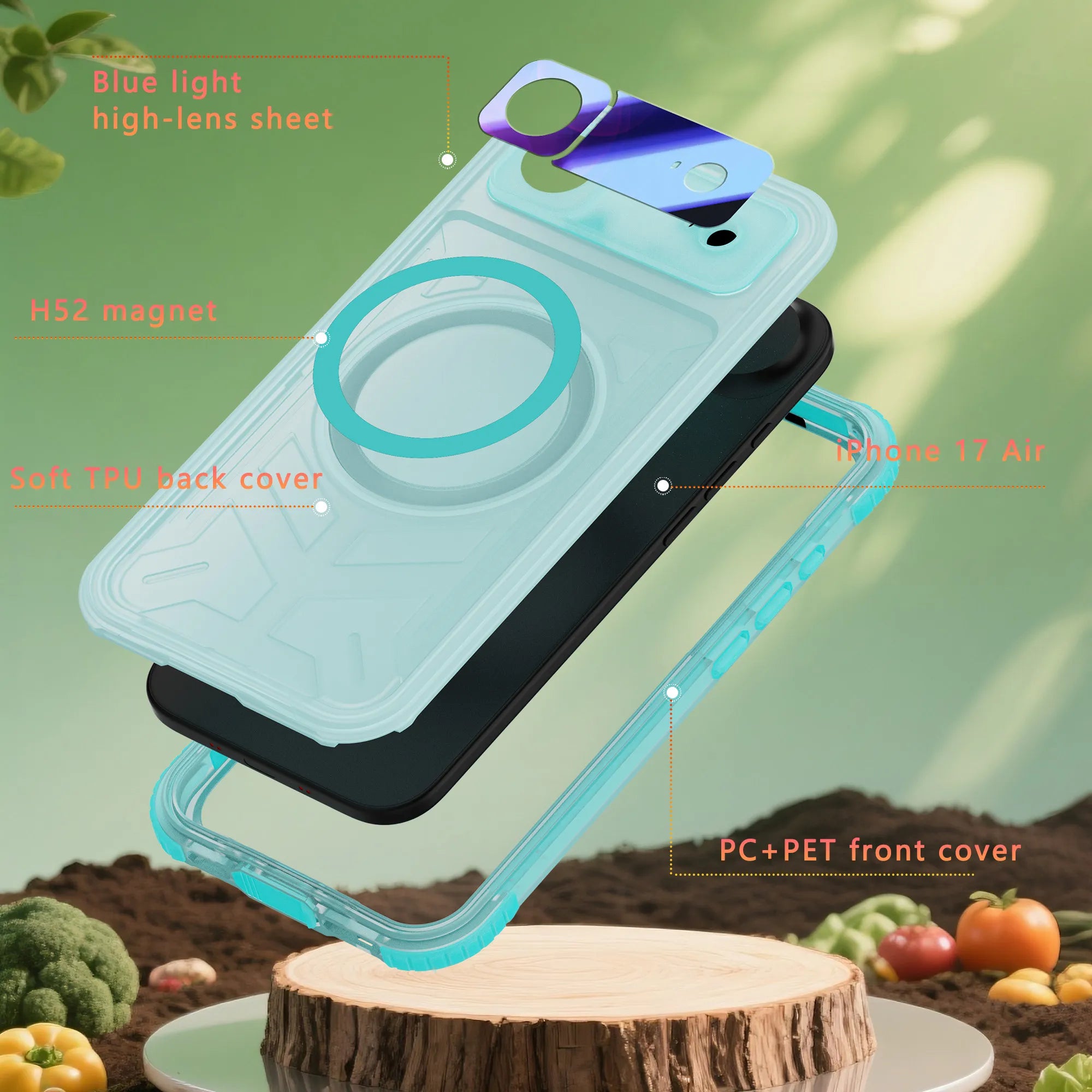 ShellBox Case Waterproof Case for iPhone 17 Air– Clear Frosted Matte Teal Green with Screen & Lens Protector