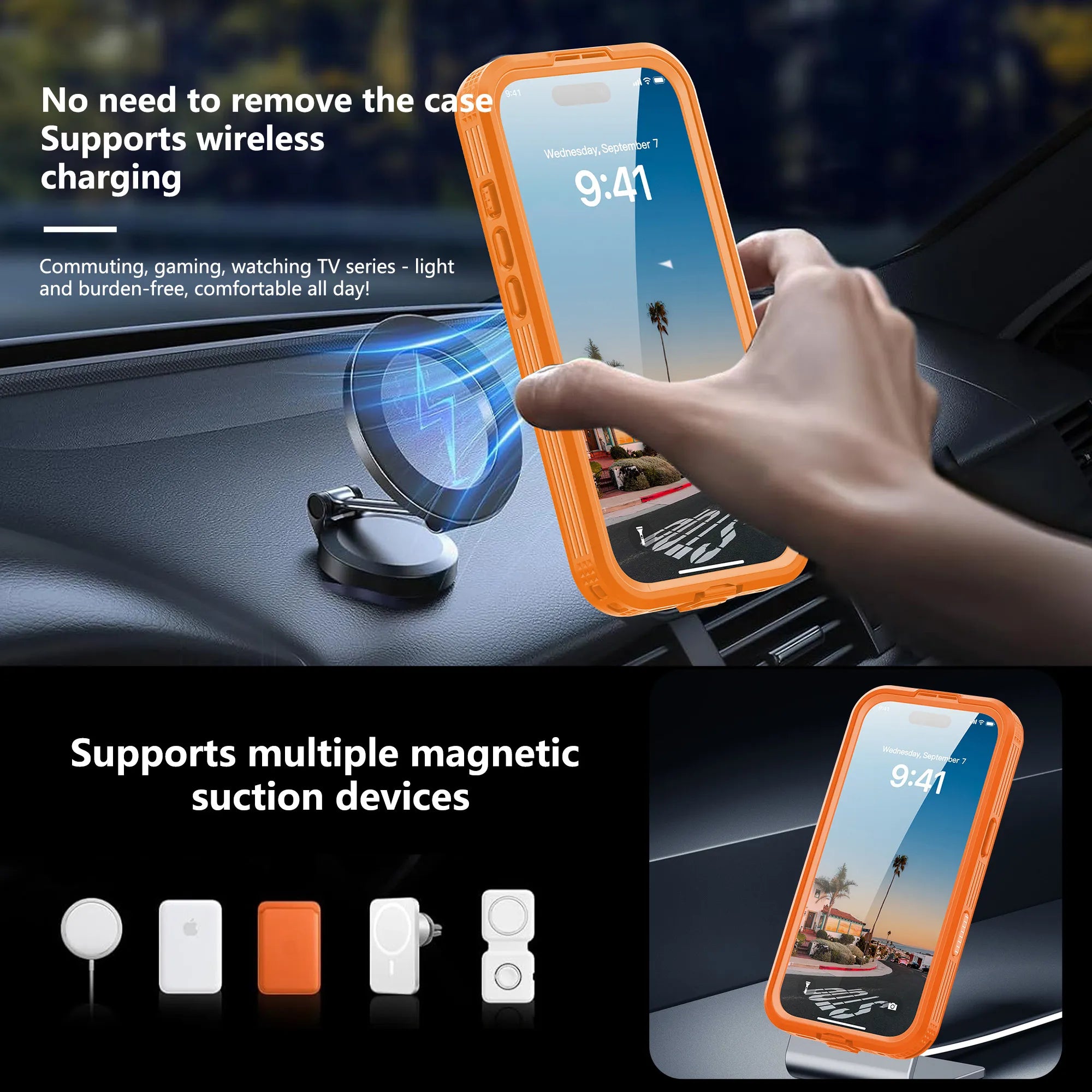 ShellBox Case Magnetic Waterproof Case with Screen & Camera Protector – Orange Side for  iPhone 17