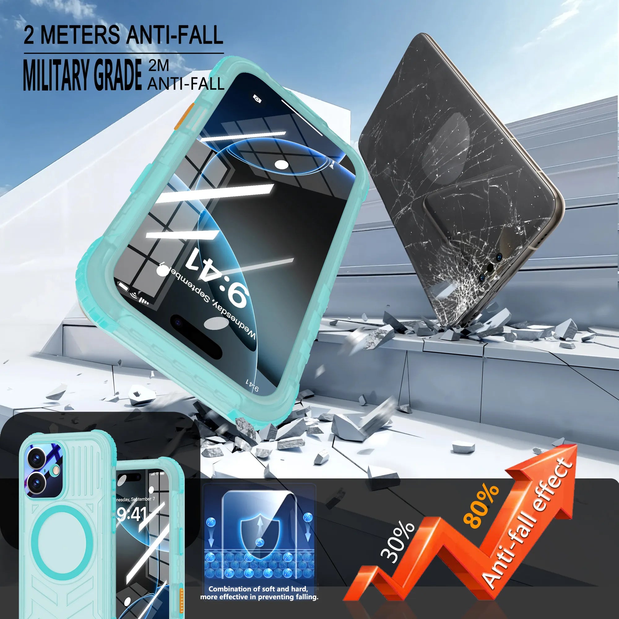 ShellBox Case Waterproof Case for iPhone 17 – Clear Frosted Matte Teal Green with Screen & Lens Protector